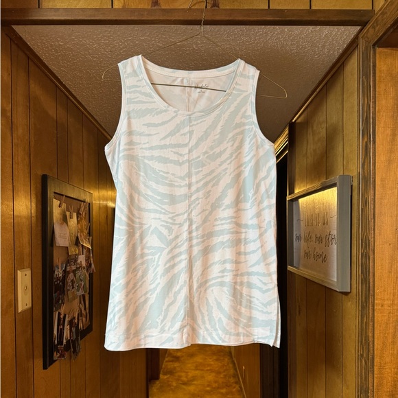 Wonderly Studio Tops - Wonderly Pale Blue & White Zebra-Pattern Tank, Worn Once!!!